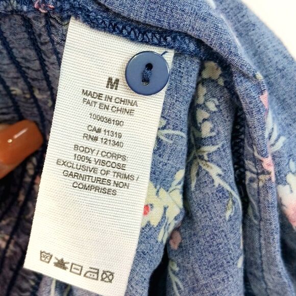 GARAGE Women’s Blue Floral Smocked Crop Tube Top Medium Strapless Peplum - Picture 7 of 8